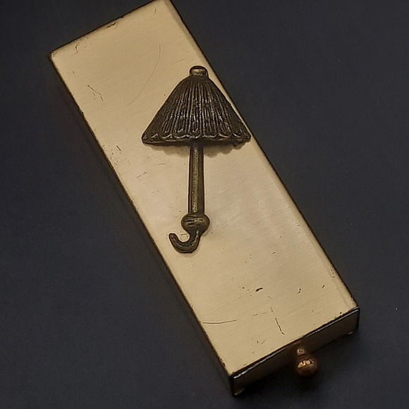 Vintage Gold Tone Umbrella Match Stick Cigarette Box Holder Small Drawer - Picture 10 of 10